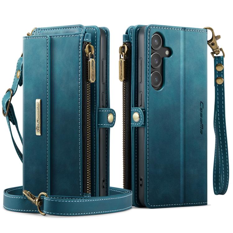 For Samsung Galaxy S23 FE 5G CaseMe C39 RFID Blocking Zipper Wallet Leather Phone Case with Crossbody Strap