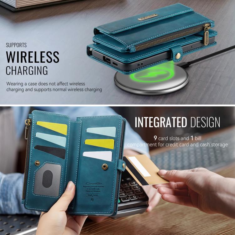 For Samsung Galaxy S23 FE 5G CaseMe C39 RFID Blocking Zipper Wallet Leather Phone Case with Crossbody Strap