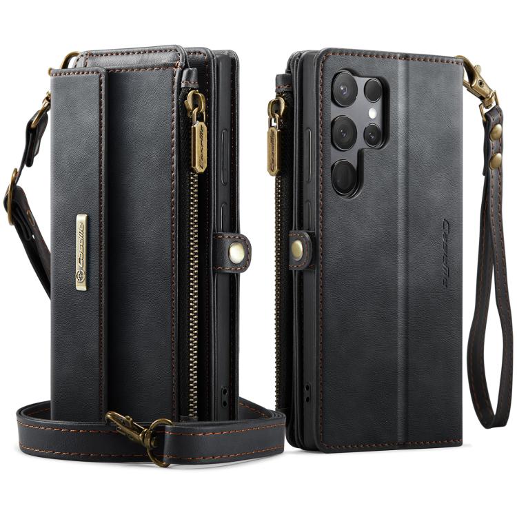 For Samsung Galaxy S23 Ultra 5G CaseMe C39 RFID Blocking Zipper Wallet Leather Phone Case with Crossbody Strap