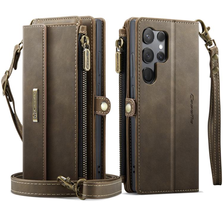 For Samsung Galaxy S23 Ultra 5G CaseMe C39 RFID Blocking Zipper Wallet Leather Phone Case with Crossbody Strap