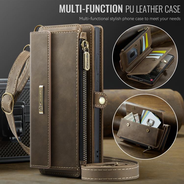 For Samsung Galaxy S23 Ultra 5G CaseMe C39 RFID Blocking Zipper Wallet Leather Phone Case with Crossbody Strap