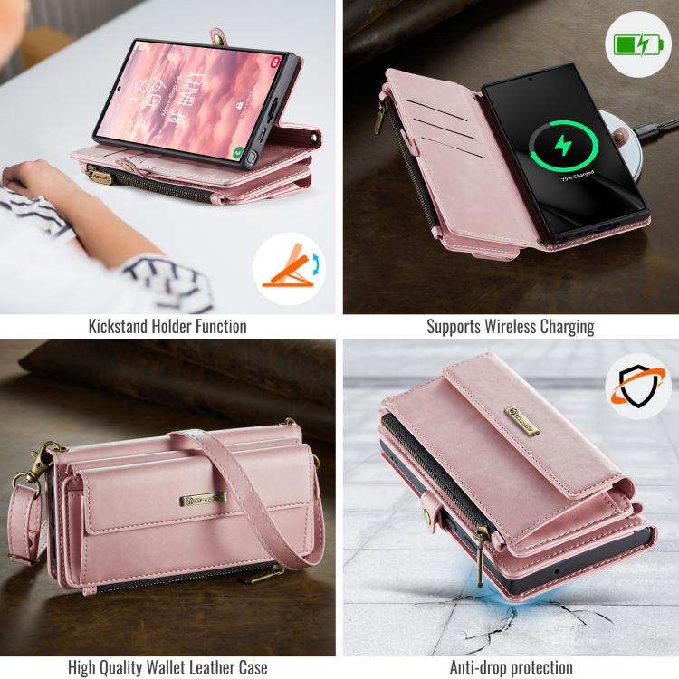 For Samsung Galaxy S23 Ultra 5G CaseMe C39 RFID Blocking Zipper Wallet Leather Phone Case with Crossbody Strap
