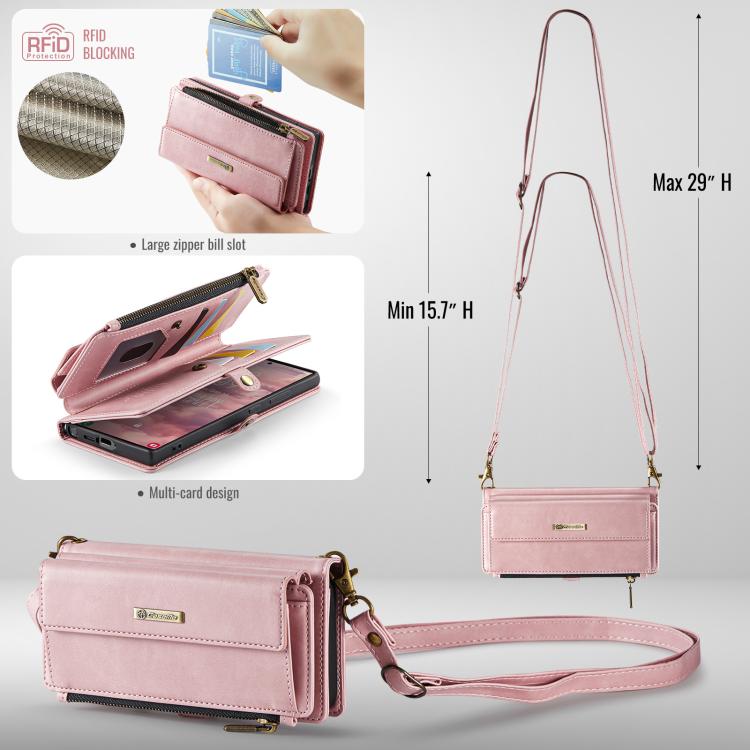 For Samsung Galaxy S23 Ultra 5G CaseMe C39 RFID Blocking Zipper Wallet Leather Phone Case with Crossbody Strap