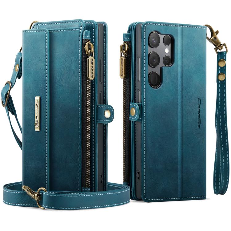 For Samsung Galaxy S23 Ultra 5G CaseMe C39 RFID Blocking Zipper Wallet Leather Phone Case with Crossbody Strap
