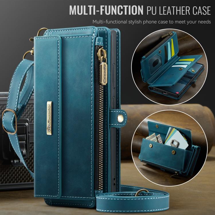 For Samsung Galaxy S23 Ultra 5G CaseMe C39 RFID Blocking Zipper Wallet Leather Phone Case with Crossbody Strap