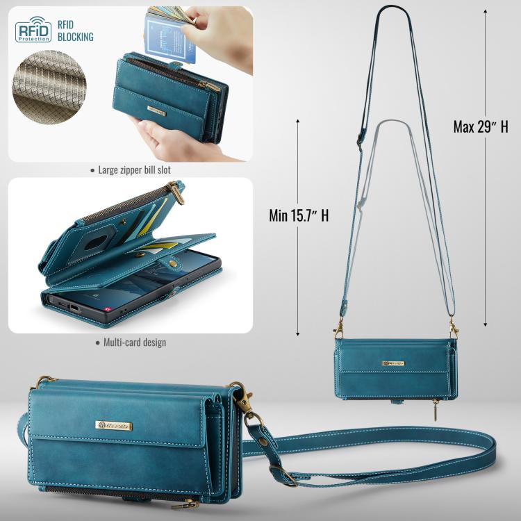 For Samsung Galaxy S23 Ultra 5G CaseMe C39 RFID Blocking Zipper Wallet Leather Phone Case with Crossbody Strap