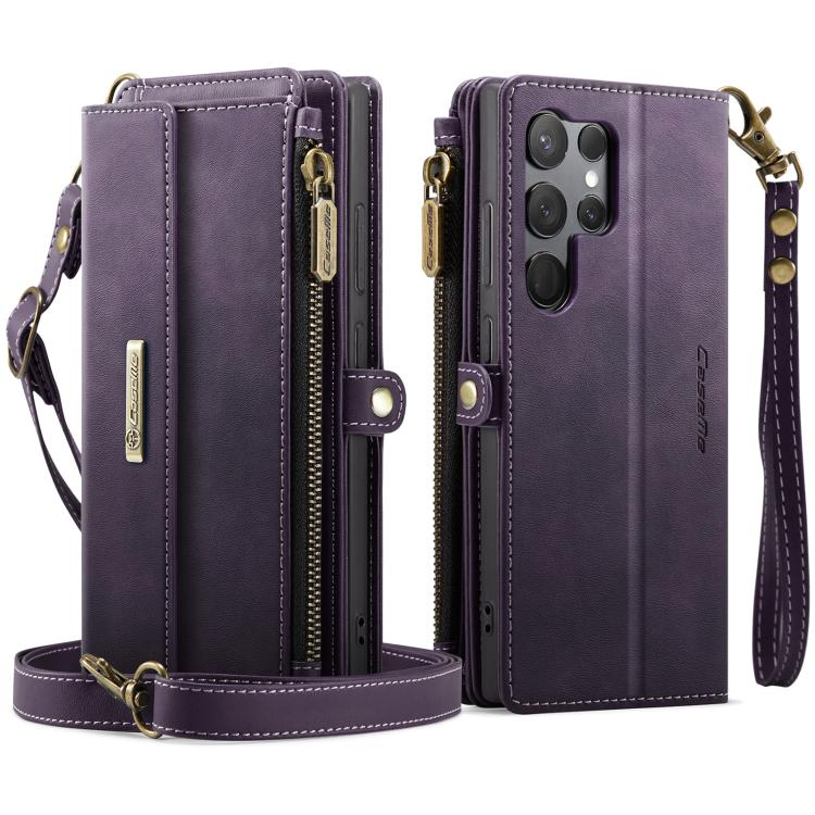 For Samsung Galaxy S23 Ultra 5G CaseMe C39 RFID Blocking Zipper Wallet Leather Phone Case with Crossbody Strap