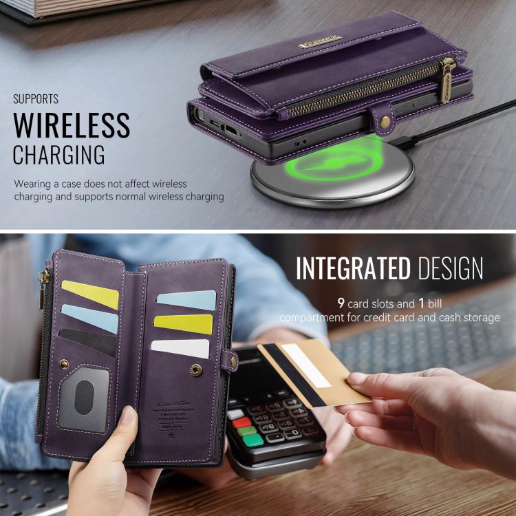 For Samsung Galaxy S23 Ultra 5G CaseMe C39 RFID Blocking Zipper Wallet Leather Phone Case with Crossbody Strap