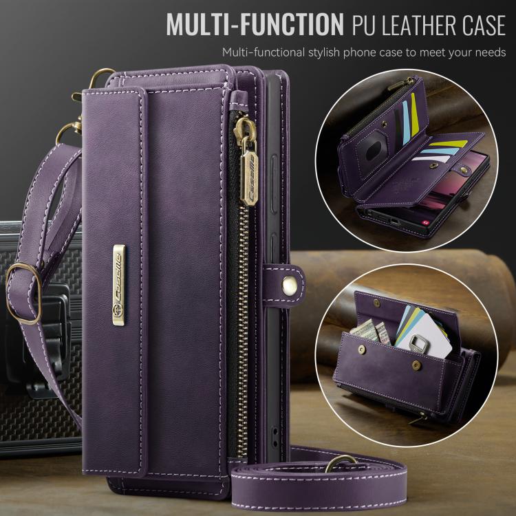 For Samsung Galaxy S23 Ultra 5G CaseMe C39 RFID Blocking Zipper Wallet Leather Phone Case with Crossbody Strap