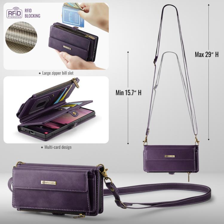 For Samsung Galaxy S23 Ultra 5G CaseMe C39 RFID Blocking Zipper Wallet Leather Phone Case with Crossbody Strap