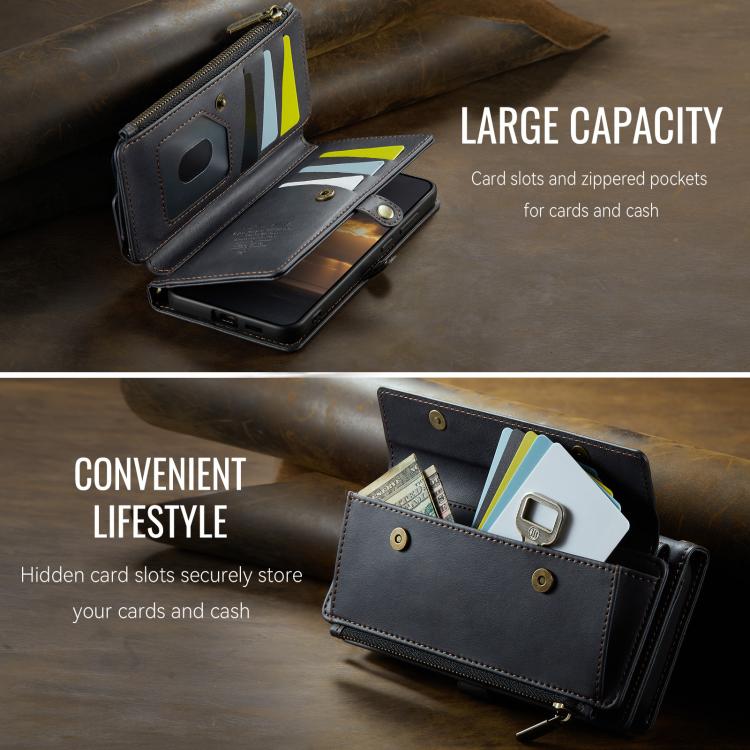 For Samsung Galaxy S22 5G CaseMe C39 RFID Blocking Zipper Wallet Leather Phone Case with Crossbody Strap