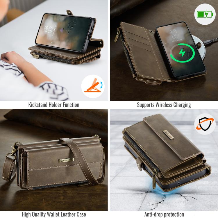 For Samsung Galaxy S22 5G CaseMe C39 RFID Blocking Zipper Wallet Leather Phone Case with Crossbody Strap