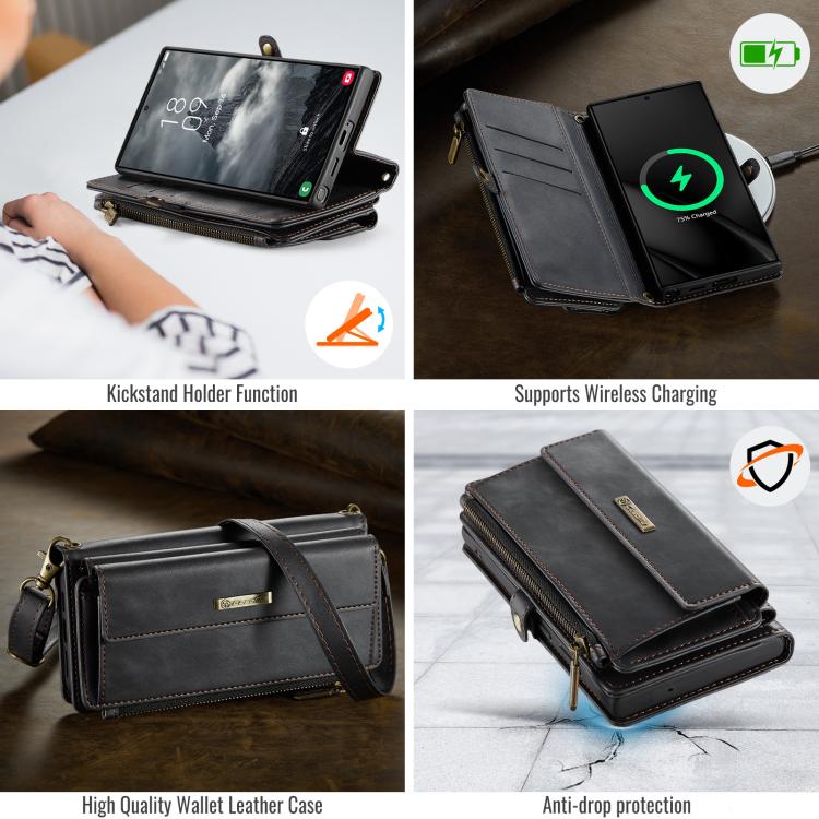 For Samsung Galaxy S22 Ultra 5G CaseMe C39 RFID Blocking Zipper Wallet Leather Phone Case with Crossbody Strap