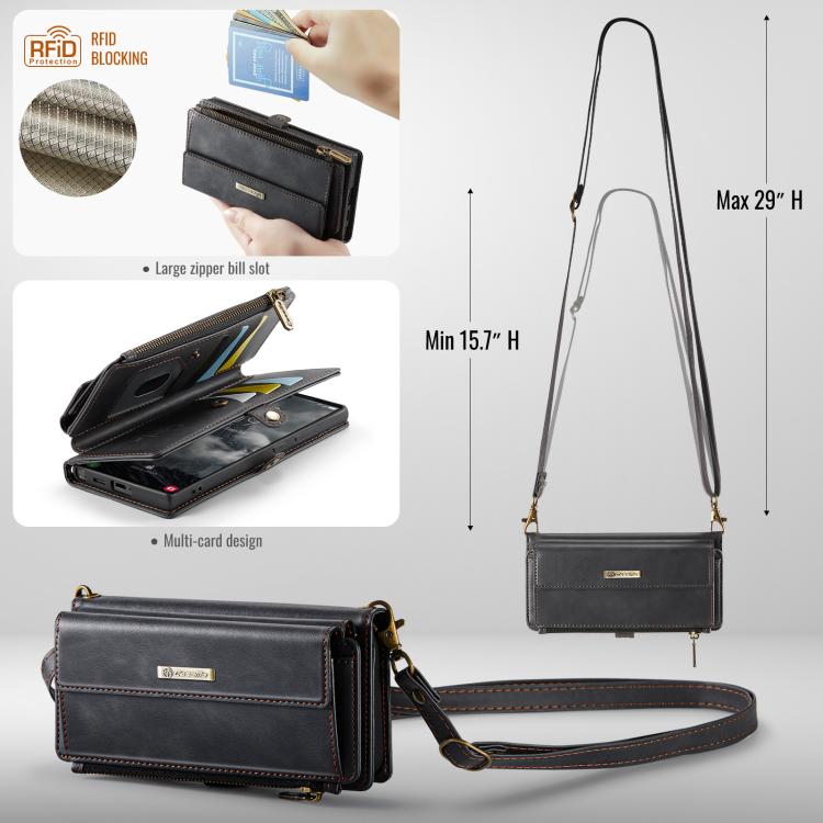 For Samsung Galaxy S22 Ultra 5G CaseMe C39 RFID Blocking Zipper Wallet Leather Phone Case with Crossbody Strap