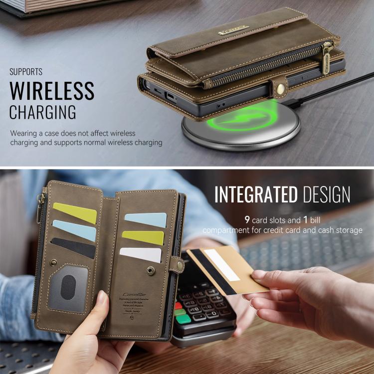 For Samsung Galaxy S22 Ultra 5G CaseMe C39 RFID Blocking Zipper Wallet Leather Phone Case with Crossbody Strap