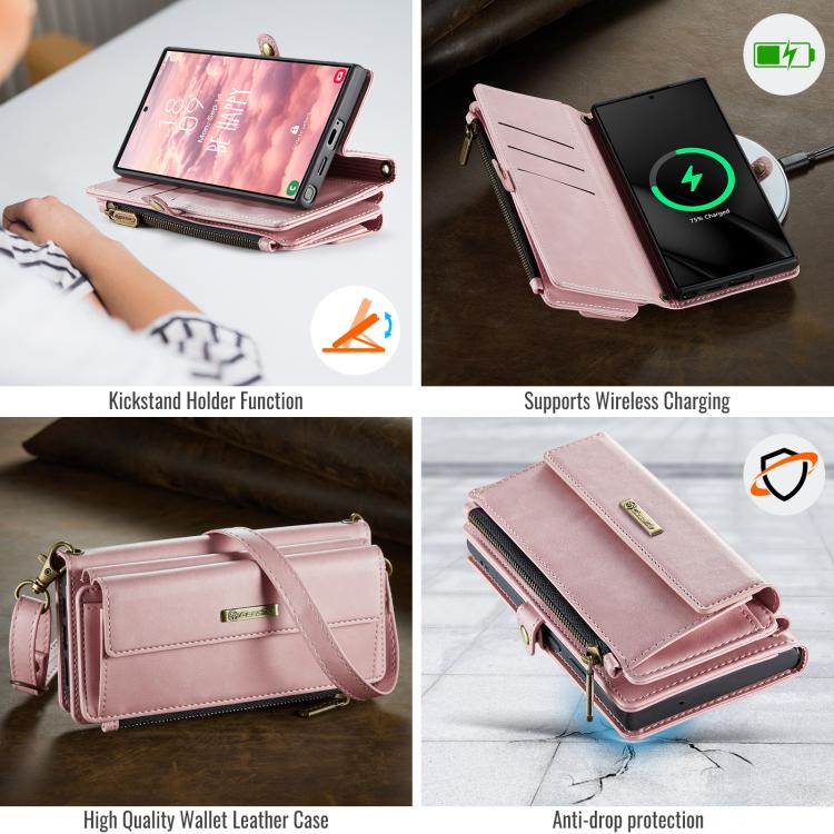 For Samsung Galaxy S22 Ultra 5G CaseMe C39 RFID Blocking Zipper Wallet Leather Phone Case with Crossbody Strap