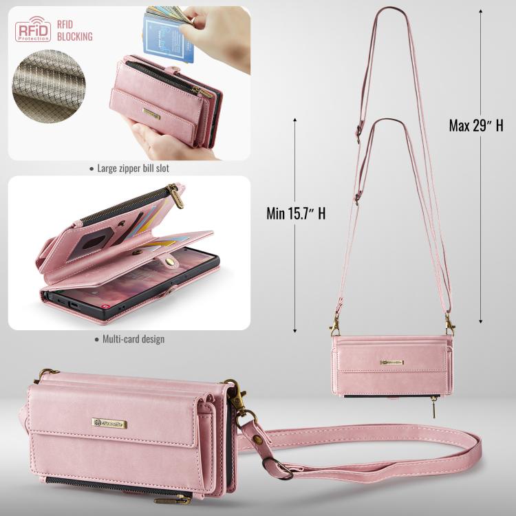 For Samsung Galaxy S22 Ultra 5G CaseMe C39 RFID Blocking Zipper Wallet Leather Phone Case with Crossbody Strap