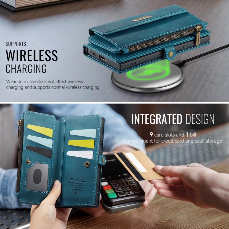 For Samsung Galaxy S22 Ultra 5G CaseMe C39 RFID Blocking Zipper Wallet Leather Phone Case with Crossbody Strap