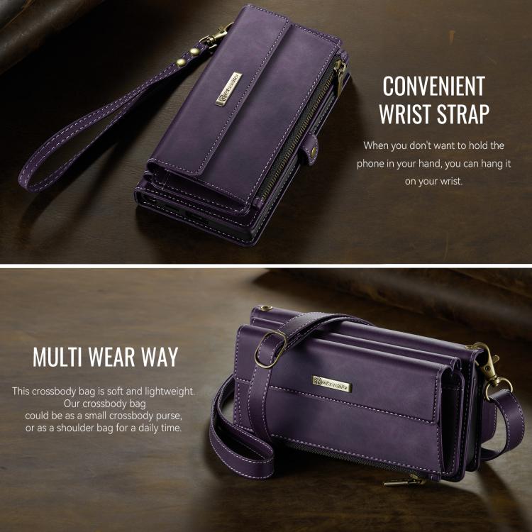 For Samsung Galaxy S22 Ultra 5G CaseMe C39 RFID Blocking Zipper Wallet Leather Phone Case with Crossbody Strap