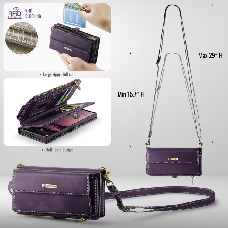 For Samsung Galaxy S22 Ultra 5G CaseMe C39 RFID Blocking Zipper Wallet Leather Phone Case with Crossbody Strap