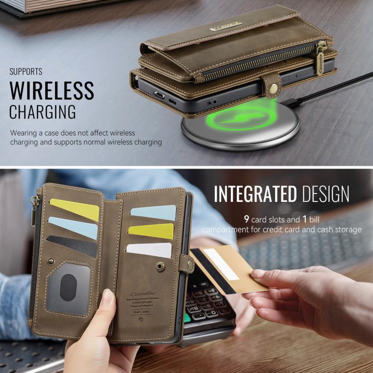 For Samsung Galaxy S21 5G CaseMe C39 RFID Blocking Zipper Wallet Leather Phone Case with Crossbody Strap
