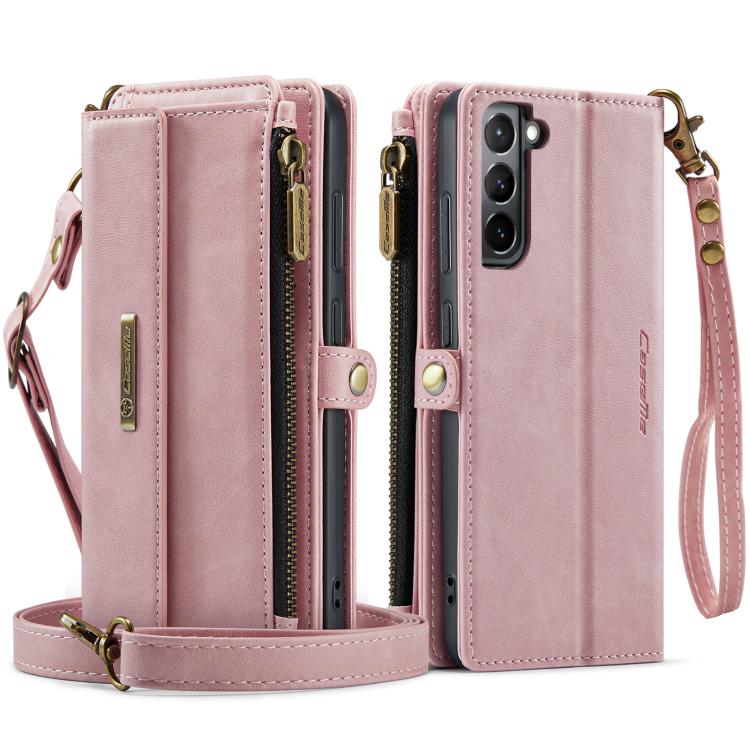 For Samsung Galaxy S21 5G CaseMe C39 RFID Blocking Zipper Wallet Leather Phone Case with Crossbody Strap