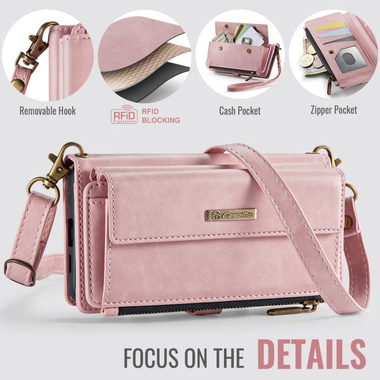 For Samsung Galaxy S21 5G CaseMe C39 RFID Blocking Zipper Wallet Leather Phone Case with Crossbody Strap