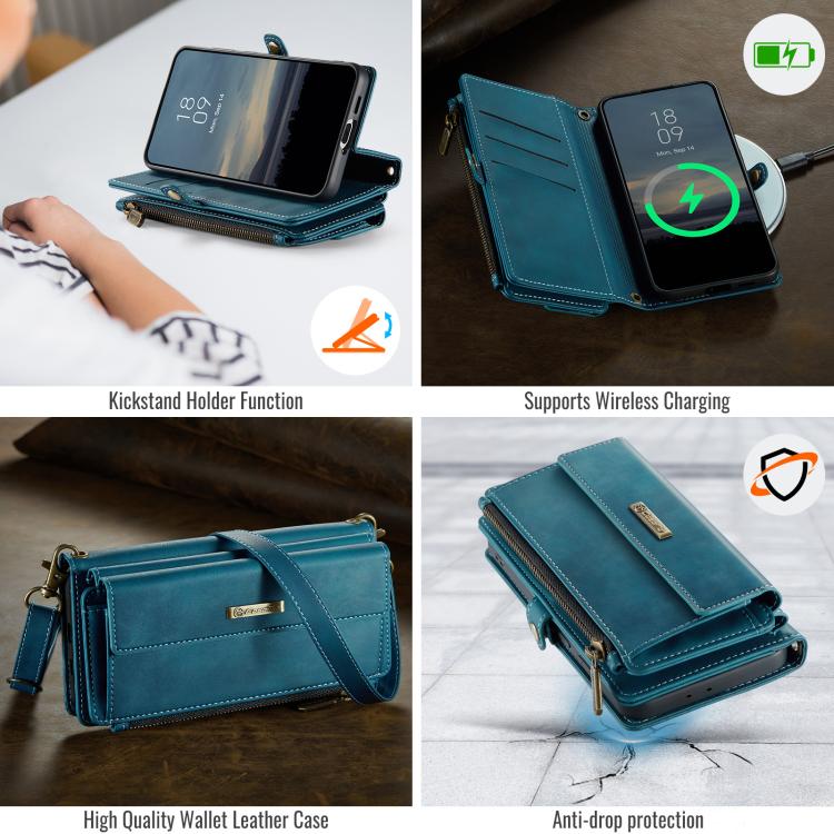 For Samsung Galaxy S21 5G CaseMe C39 RFID Blocking Zipper Wallet Leather Phone Case with Crossbody Strap