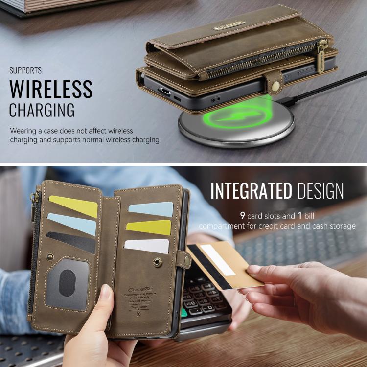 For Samsung Galaxy S21 FE 5G CaseMe C39 RFID Blocking Zipper Wallet Leather Phone Case with Crossbody Strap
