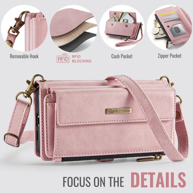 For Samsung Galaxy S21 FE 5G CaseMe C39 RFID Blocking Zipper Wallet Leather Phone Case with Crossbody Strap