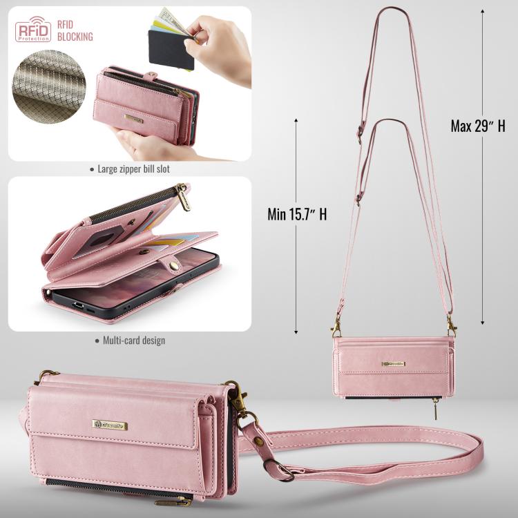 For Samsung Galaxy S21 FE 5G CaseMe C39 RFID Blocking Zipper Wallet Leather Phone Case with Crossbody Strap