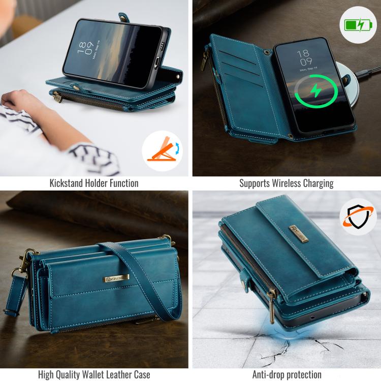 For Samsung Galaxy S21 FE 5G CaseMe C39 RFID Blocking Zipper Wallet Leather Phone Case with Crossbody Strap
