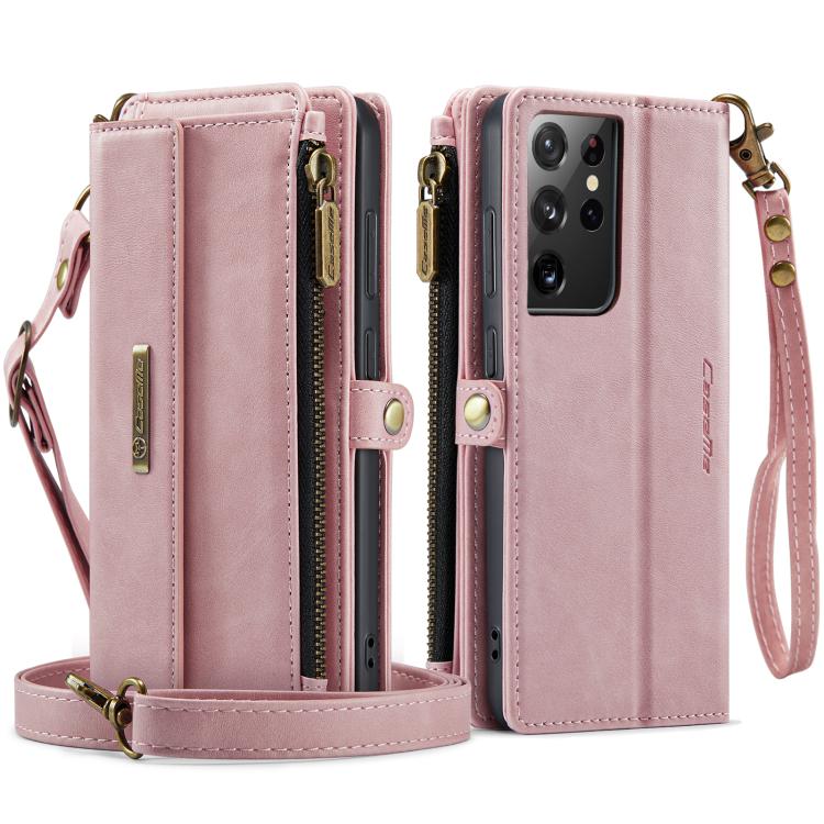 For Samsung Galaxy S21 Ultra 5G CaseMe C39 RFID Blocking Zipper Wallet Leather Phone Case with Crossbody Strap