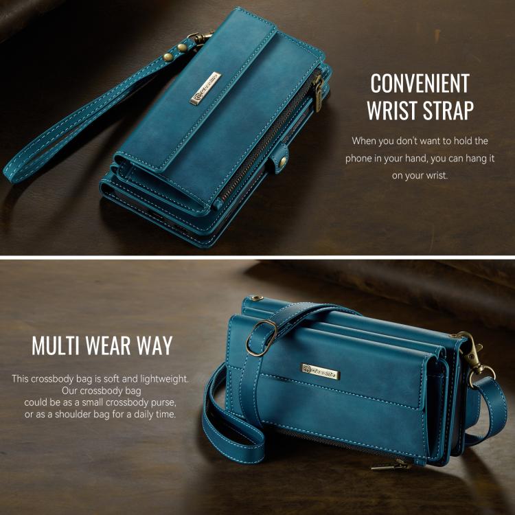 For Samsung Galaxy S21 Ultra 5G CaseMe C39 RFID Blocking Zipper Wallet Leather Phone Case with Crossbody Strap