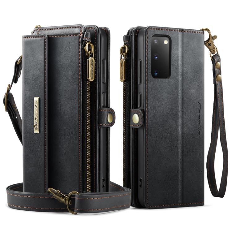 For Samsung Galaxy S20 5G CaseMe C39 RFID Blocking Zipper Wallet Leather Phone Case with Crossbody Strap