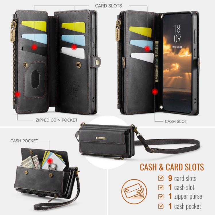 For Samsung Galaxy S20 5G CaseMe C39 RFID Blocking Zipper Wallet Leather Phone Case with Crossbody Strap