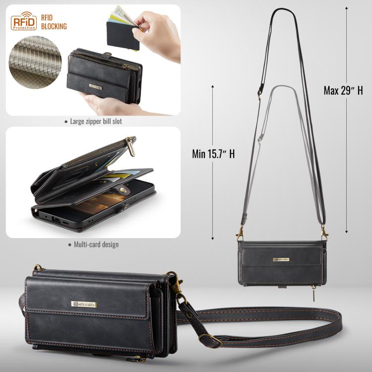 For Samsung Galaxy S20 5G CaseMe C39 RFID Blocking Zipper Wallet Leather Phone Case with Crossbody Strap