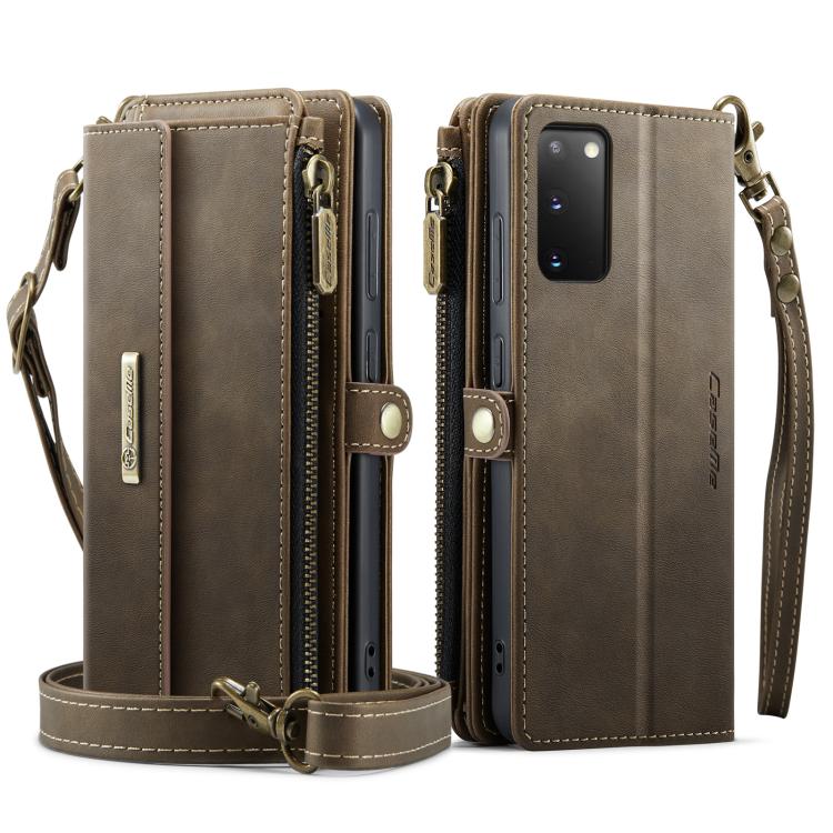 For Samsung Galaxy S20 5G CaseMe C39 RFID Blocking Zipper Wallet Leather Phone Case with Crossbody Strap