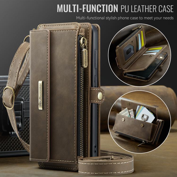 For Samsung Galaxy S20 5G CaseMe C39 RFID Blocking Zipper Wallet Leather Phone Case with Crossbody Strap