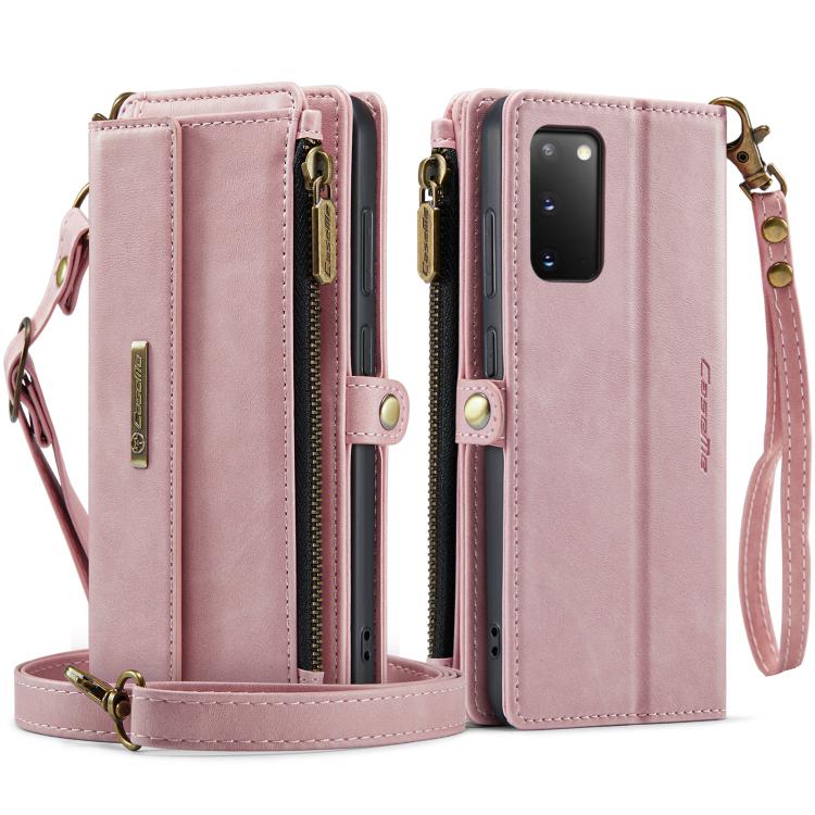 For Samsung Galaxy S20 5G CaseMe C39 RFID Blocking Zipper Wallet Leather Phone Case with Crossbody Strap