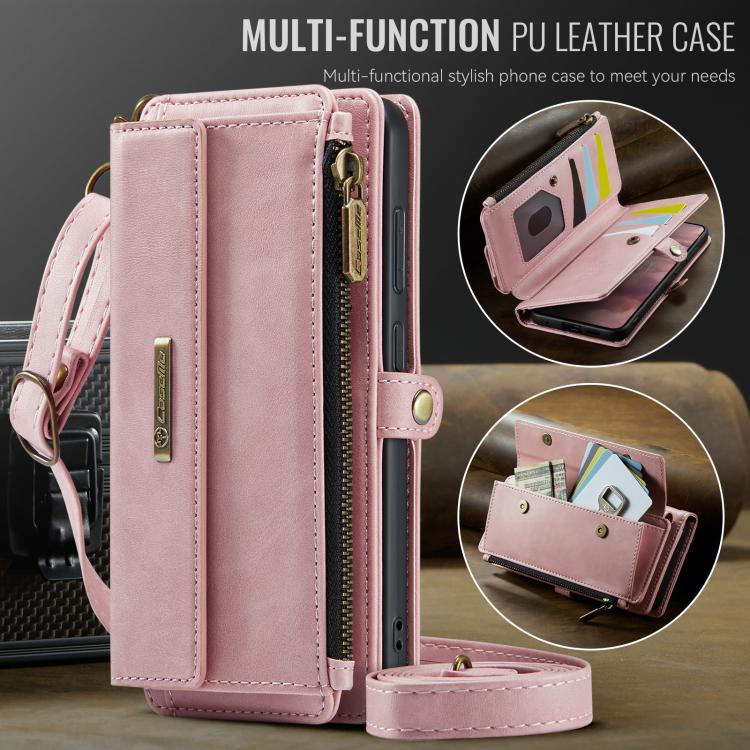 For Samsung Galaxy S20 5G CaseMe C39 RFID Blocking Zipper Wallet Leather Phone Case with Crossbody Strap