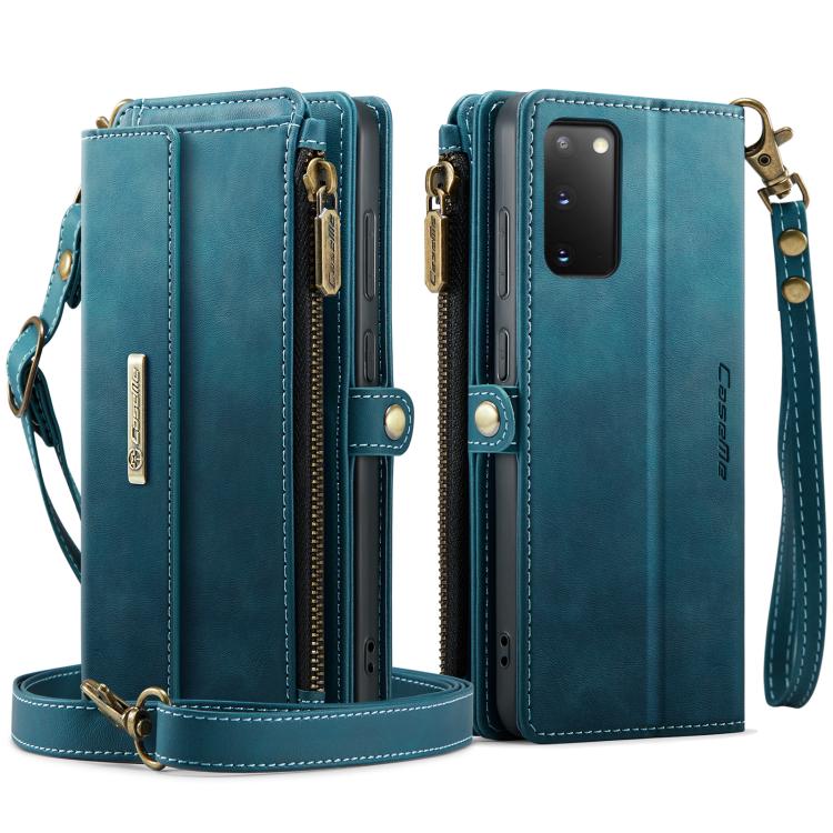 For Samsung Galaxy S20 5G CaseMe C39 RFID Blocking Zipper Wallet Leather Phone Case with Crossbody Strap