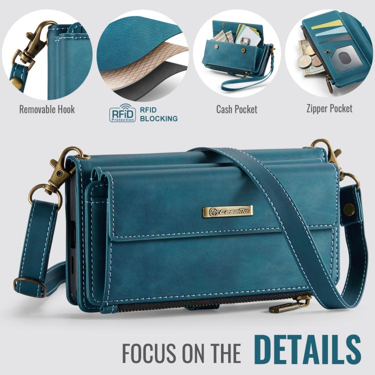 For Samsung Galaxy S20 5G CaseMe C39 RFID Blocking Zipper Wallet Leather Phone Case with Crossbody Strap