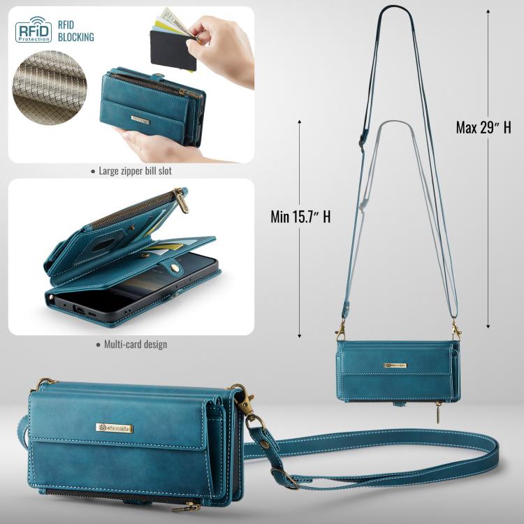 For Samsung Galaxy S20 5G CaseMe C39 RFID Blocking Zipper Wallet Leather Phone Case with Crossbody Strap
