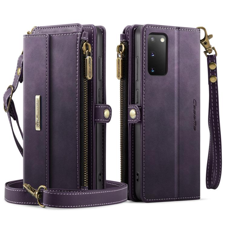 For Samsung Galaxy S20 5G CaseMe C39 RFID Blocking Zipper Wallet Leather Phone Case with Crossbody Strap