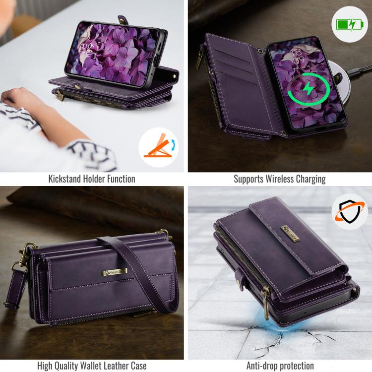 For Samsung Galaxy S20 5G CaseMe C39 RFID Blocking Zipper Wallet Leather Phone Case with Crossbody Strap