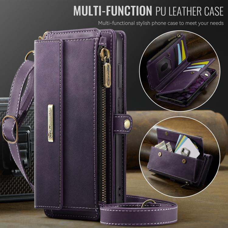 For Samsung Galaxy S20 5G CaseMe C39 RFID Blocking Zipper Wallet Leather Phone Case with Crossbody Strap