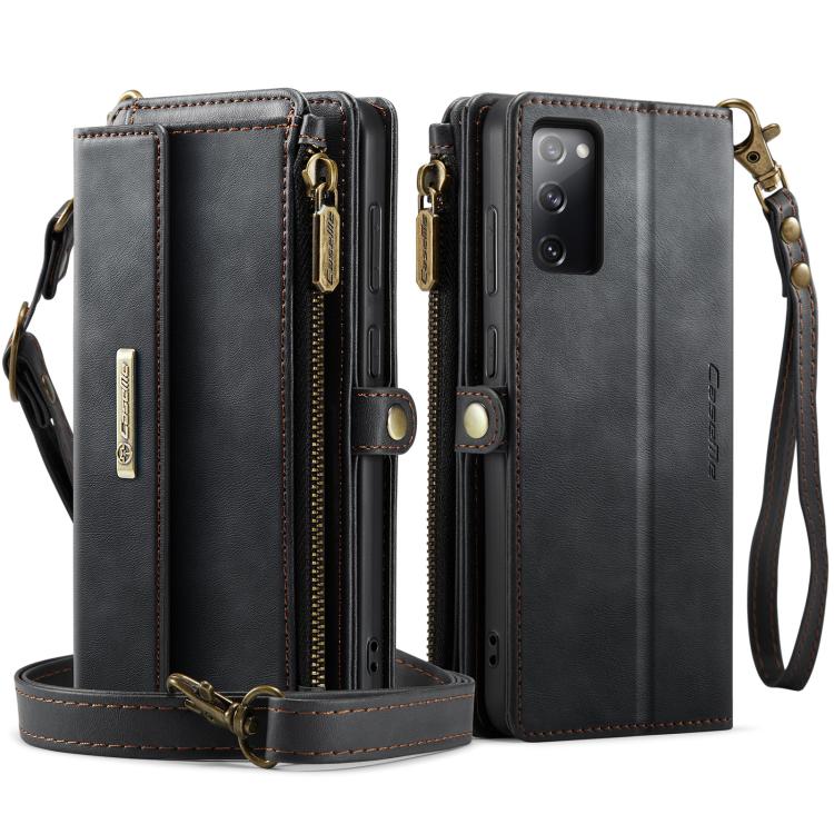 For Samsung Galaxy S20 FE 5G CaseMe C39 RFID Blocking Zipper Wallet Leather Phone Case with Crossbody Strap