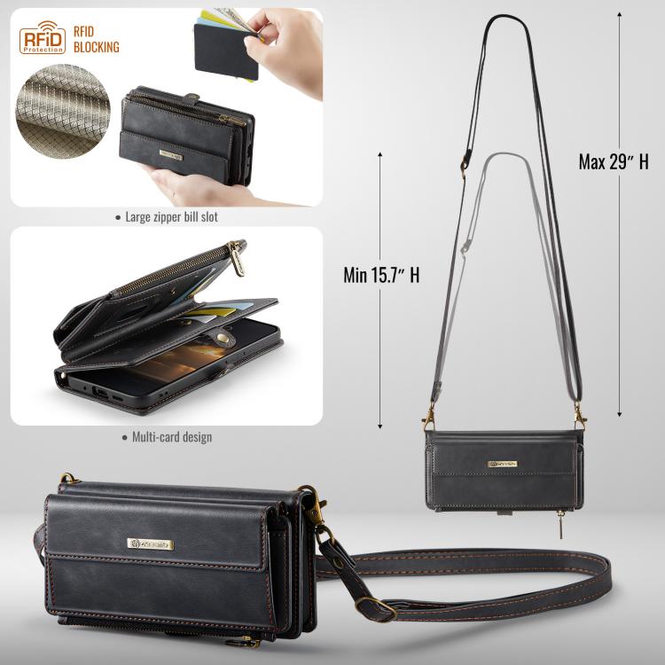For Samsung Galaxy S20 FE 5G CaseMe C39 RFID Blocking Zipper Wallet Leather Phone Case with Crossbody Strap