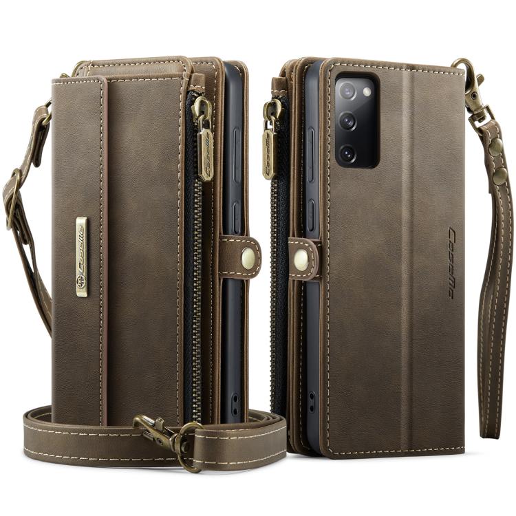 For Samsung Galaxy S20 FE 5G CaseMe C39 RFID Blocking Zipper Wallet Leather Phone Case with Crossbody Strap